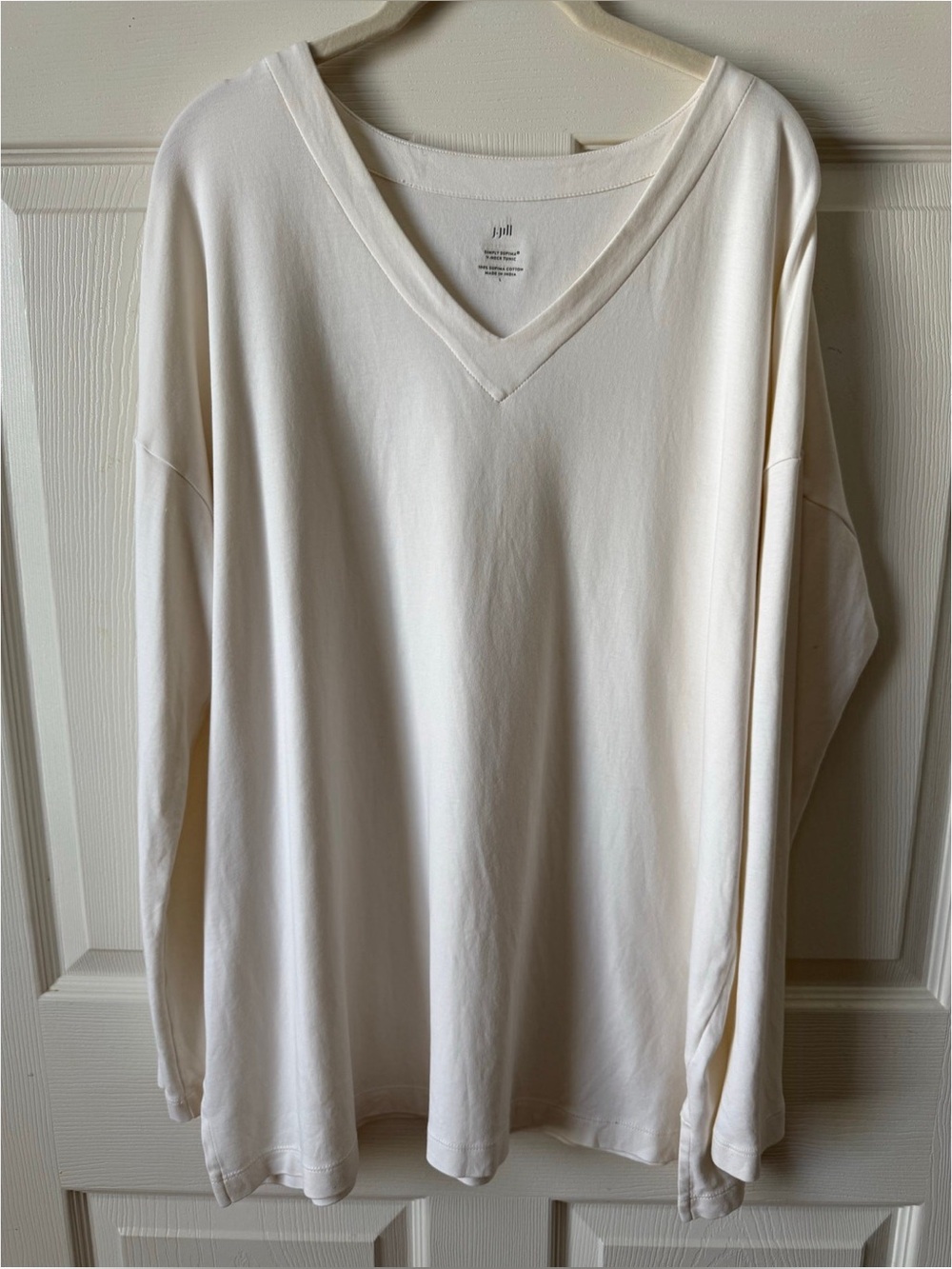 J. Jill Simply Supima Cotton Ivory V-Neck Tunic Top